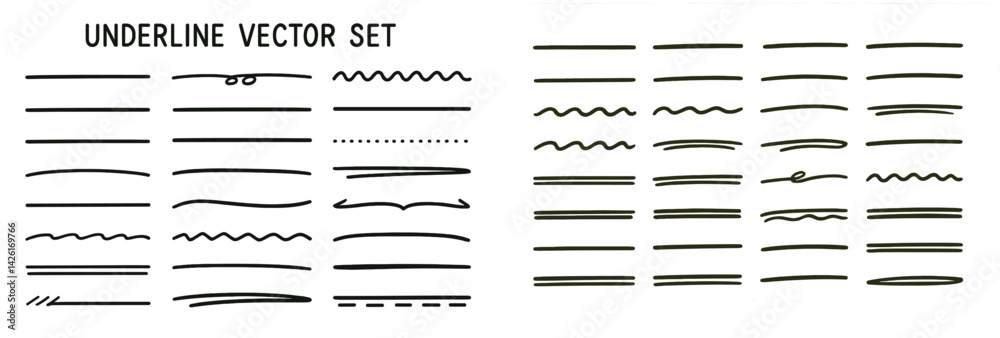 Poster Set of web icons in line style featuring underlines for various design applications and digital projects