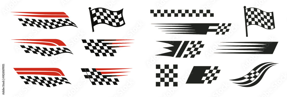 Poster Modern web icons in line style representing racing elements and symbols for digital use and design