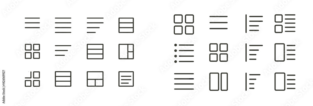 Leinwandbilder Web icons featuring line style designs for various applications and functions in digital and print media
