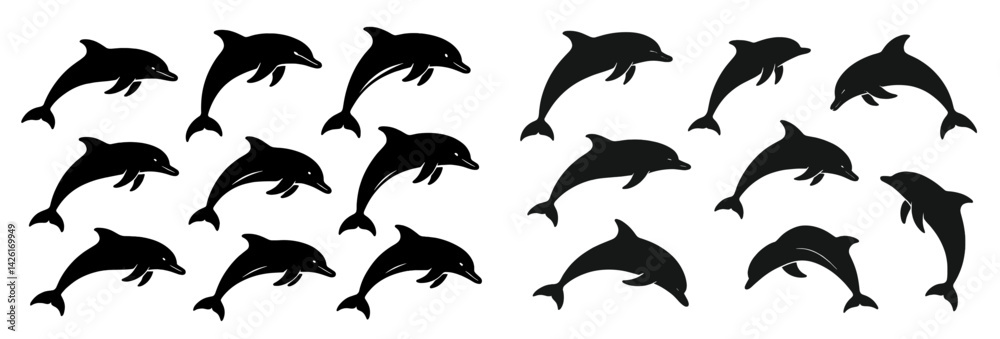 Poster Collection of dolphin web icons designed in a minimalist line style, ideal for digital projects and user interfaces