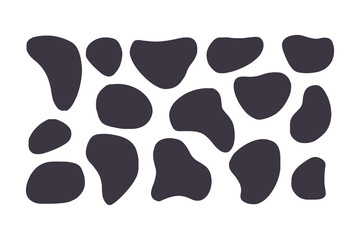 Abstract Organic Blob Shapes Collection in Dark Gray, Featuring Irregular, Fluid Forms Arranged on a Clean White Background