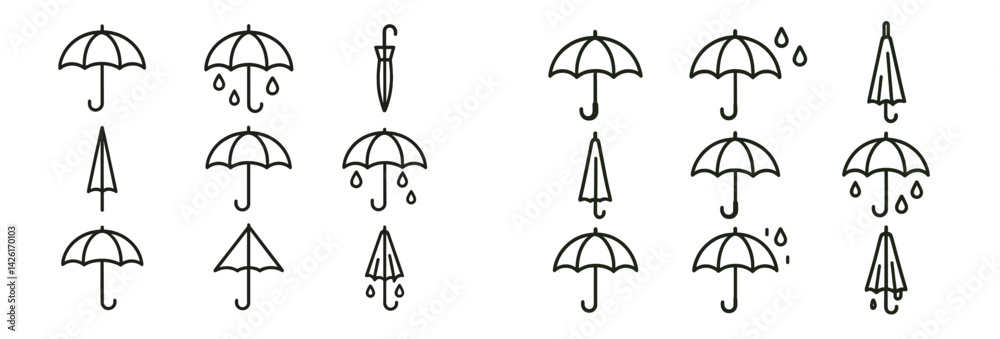 Poster Set of web icons featuring line style umbrellas for various weather applications