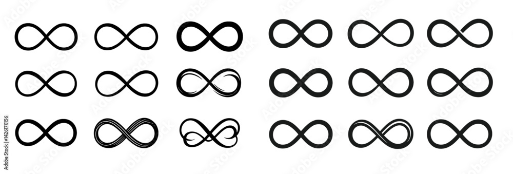 Poster Collection of web icons featuring various line style infinity symbols for digital design and user interfaces