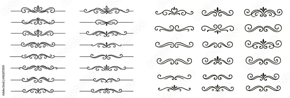 Aufkleber collection of elegant line style web icons featuring decorative borders and ornate dividers for digi