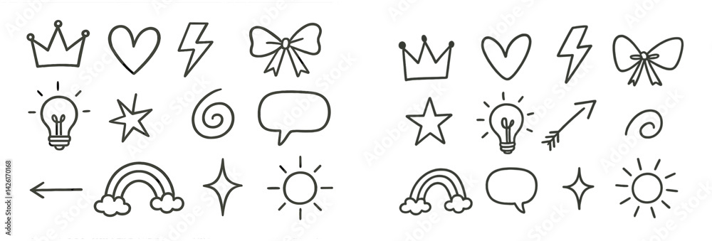 Poster Web icons in line style featuring various symbols for creative and digital projects