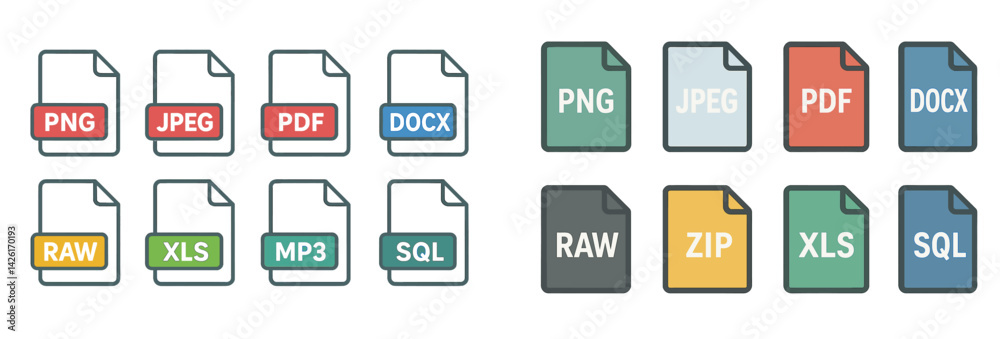 Fototapete Set of web icons representing various file formats in a clean line style suitable for digital design projects