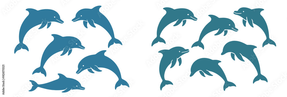 Leinwandbilder Creative set of web icons depicting playful dolphins in line style suitable for various digital projects and applications