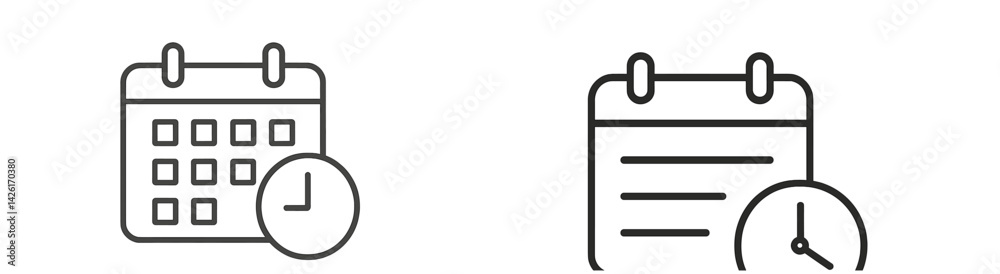 Aufkleber Collection of web icons featuring calendar and clock designs in a simple line style for digital applications