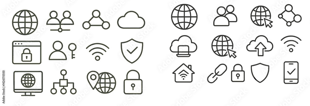 Aufkleber Collection of web icons in line style representing various online activities and services for digital communication