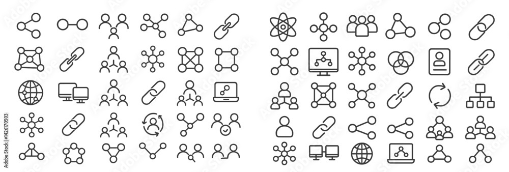 Poster Set of web icons in line style representing various digital and social concepts for online use
