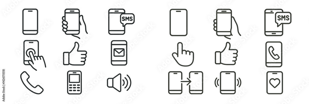 Poster Set of web icons depicting line style mobile communication symbols for modern digital interaction