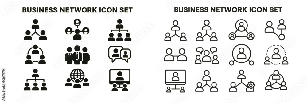 Poster Web icons showcasing business network concepts in line style featuring various communication and connection themes