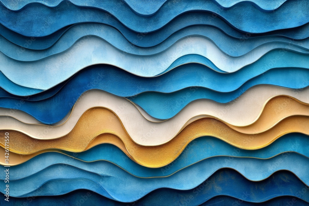 Poster Abstract wavy patterns in blue and gold textures create a soothing visual experience on a textured background