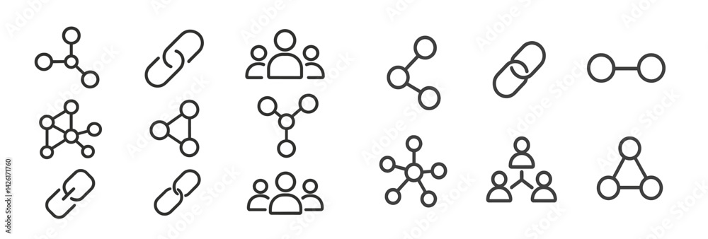 Leinwandbilder Set of web icons featuring line style graphics representing connections, community, and networking concepts