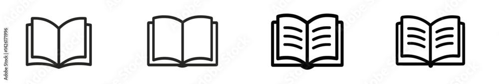 Poster Web icons in line style showcasing open books designed for digital and creative projects