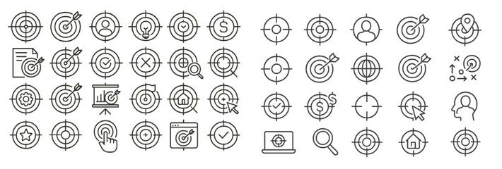 Set of web icons in line style representing various digital concepts and actions for user interaction and navigation