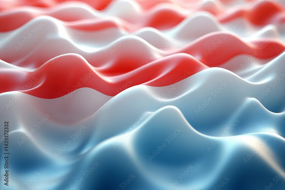 Poster Waves of red and blue undulating fabric create a vibrant visual effect in a creative design