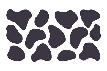 Abstract Organic Blob Shapes Collection in Dark Gray, Featuring Irregular, Fluid Forms Arranged on a Clean White Background