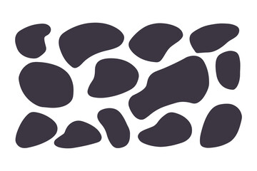 Abstract Organic Blob Shapes Collection in Dark Gray, Featuring Irregular, Fluid Forms Arranged on a Clean White Background