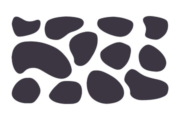 Abstract Organic Blob Shapes Collection in Dark Gray, Featuring Irregular, Fluid Forms Arranged on a Clean White Background