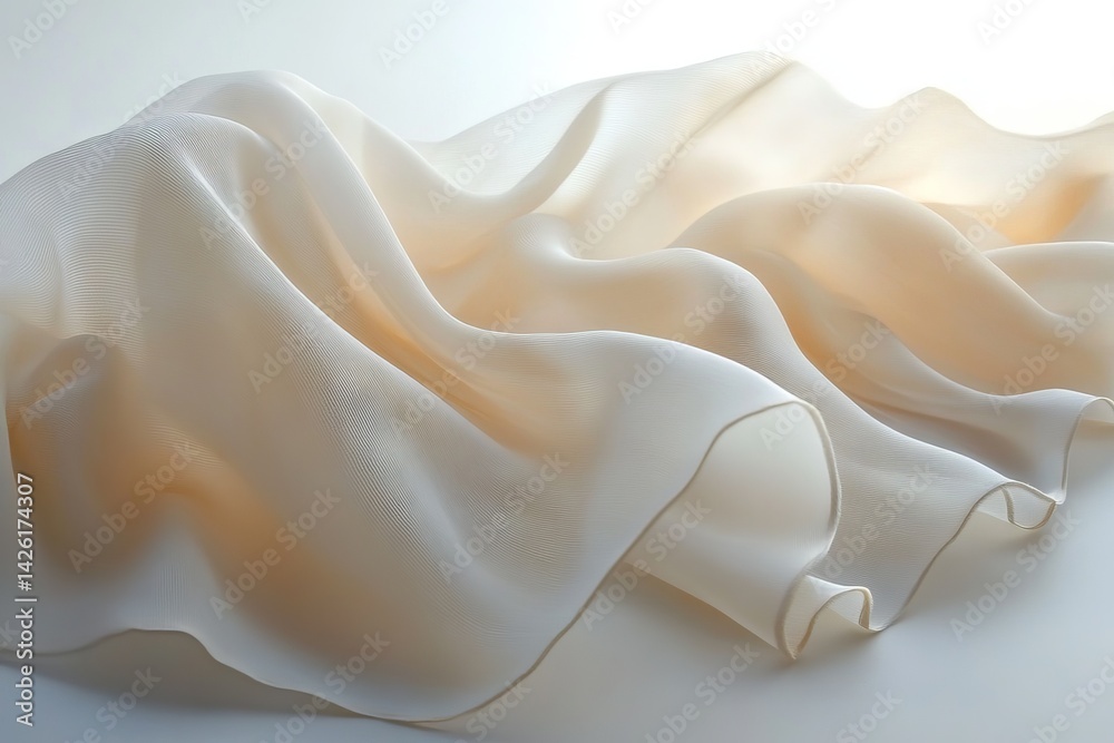 Aufkleber flowing fabric drapes elegantly across a soft surface in warm natural light