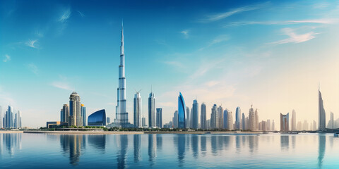 Obraz premium View of high rising buildings behind the sea.