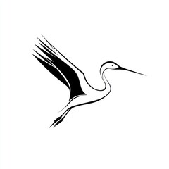 Obraz premium Stylized black and white heron in flight