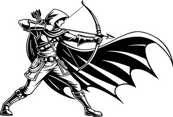 Vector illustration of an archer silhouette, showcasing a poised figure ready to shoot an arrow