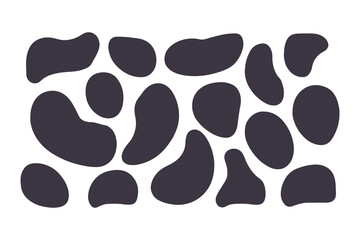 Abstract Organic Blob Shapes Collection in Dark Gray, Featuring Irregular, Fluid Forms Arranged on a Clean White Background