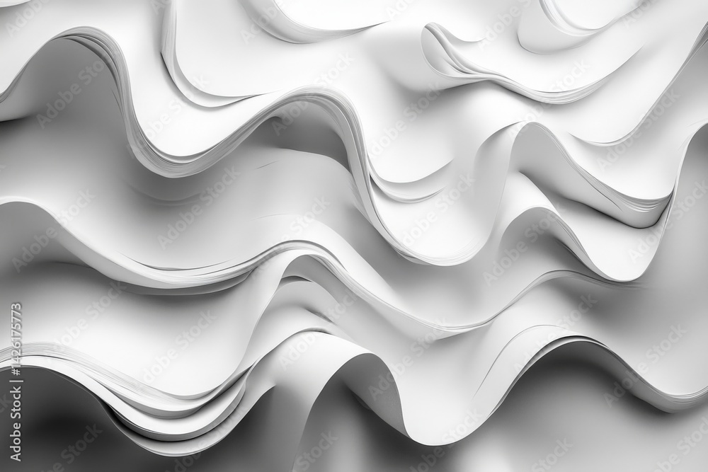 Poster Soft curves of white paper create an abstract design with flowing textures and depth in a minimalistic style