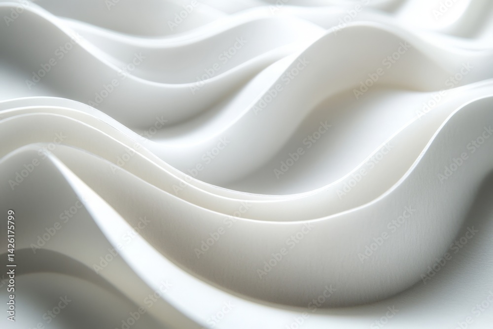 Fototapete Fluid white paper waves create elegant patterns in soft afternoon light