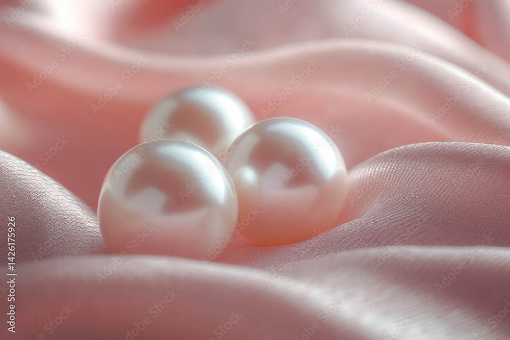 Aufkleber beautiful white pearls resting delicately on soft pink fabric in a serene setting