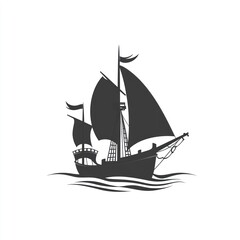 Silhouette of a sailing ship on water, nautical design, logo potential, vector art