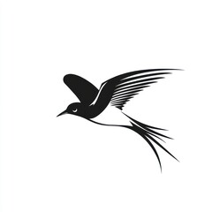 Fototapeta premium Silhouette of bird in flight against white background, decorative graphic for design use