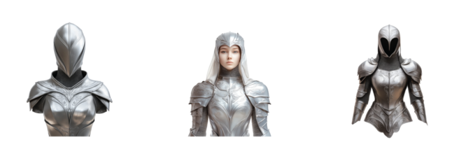 Elegant silver armor with detailed design and helmet in fantasy art style