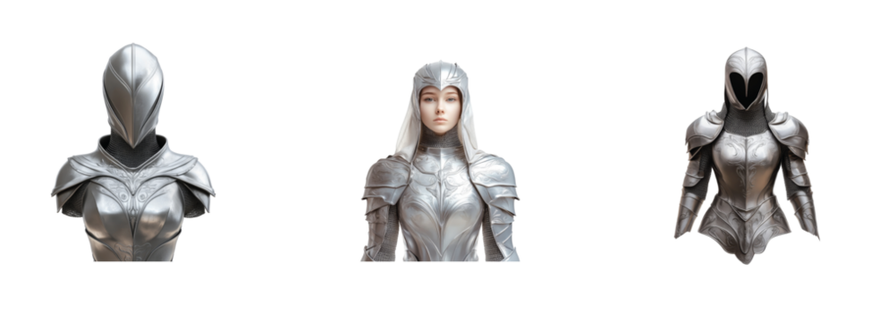 Elegant silver armor with detailed design and helmet in fantasy art style