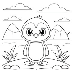  Adorable Penguin Coloring Page Arctic Scene with Mountains and Snow