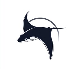 Obraz premium Silhouette of a Manta Ray in Flight, Isolated on White Background. Possible Use Stock Photo