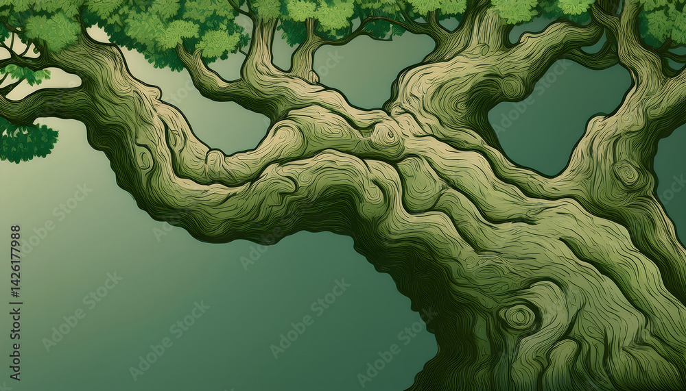 Poster intricate illustration of a twisted tree trunk and foliage