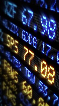 Stock Market Tickers. Blue-Orange. Digital animation of Stock Market prices passing by. Lateral view. More options in my portfolio.