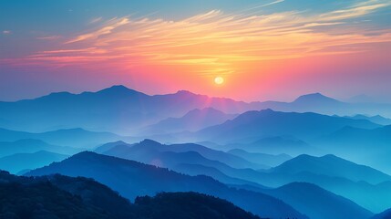 Obraz premium **Pastel-Toned Twilight Over Layered Mountain Silhouettes, Perfect Minimalist Background With Peaceful Mood --Ar 16:9 --S 720 --V 6.0 --Style Raw** - @Darya (Relaxed)