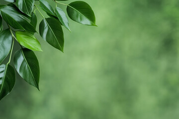 Fototapeta premium Tropical greenery background, vibrant green leaves, perfect for eco-friendly or organic products, space for placing text or products, natural sunlight