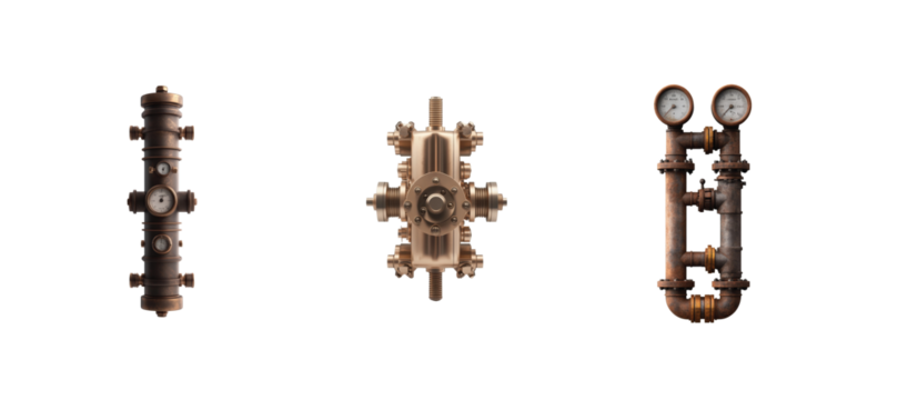 Vintage industrial pipes with metal valves and gauges displayed intricate design details - Powered by Adobe