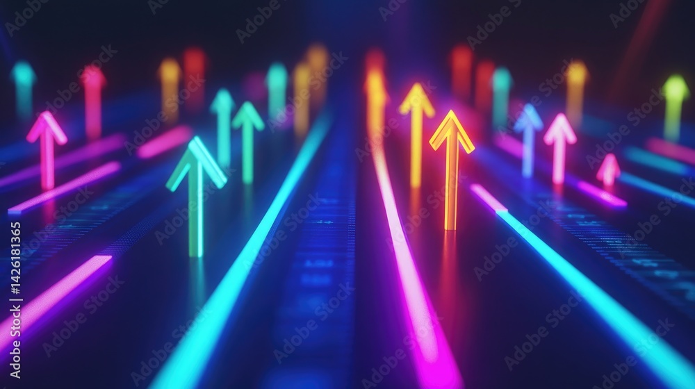 Poster a chart with glowing arrows pointing upward, symbolizing progress and growth, with space for additio