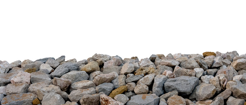 Rock stone isolated,Rocks sea rustic piles with natural textures in earthy tones colour on background,Break stones.gravel limestone rocks on construction site