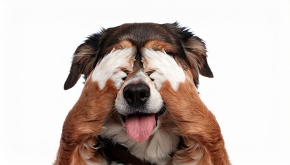 Adorable isolated dog covering its eyes with its paws