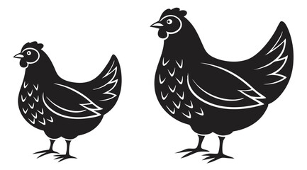 Obraz premium Chicken Silhouette Vector of Two Poultry Birds Side by Side