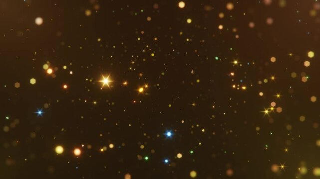 Star rain. Abstract motion background shining colorful particles. Shimmering Glittering Particles With Bokeh. New year and Christmas 2026, 2025 background. Noise. Seamless 4K loop video animation