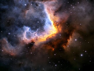 Cosmic Nebula A Breathtaking View of Celestial Clouds and Stars Orange and Blue Hues Dominate This Stunning Space Image