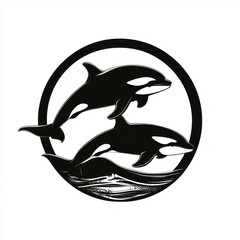 Obraz premium Orcas leaping ocean waves circle art print